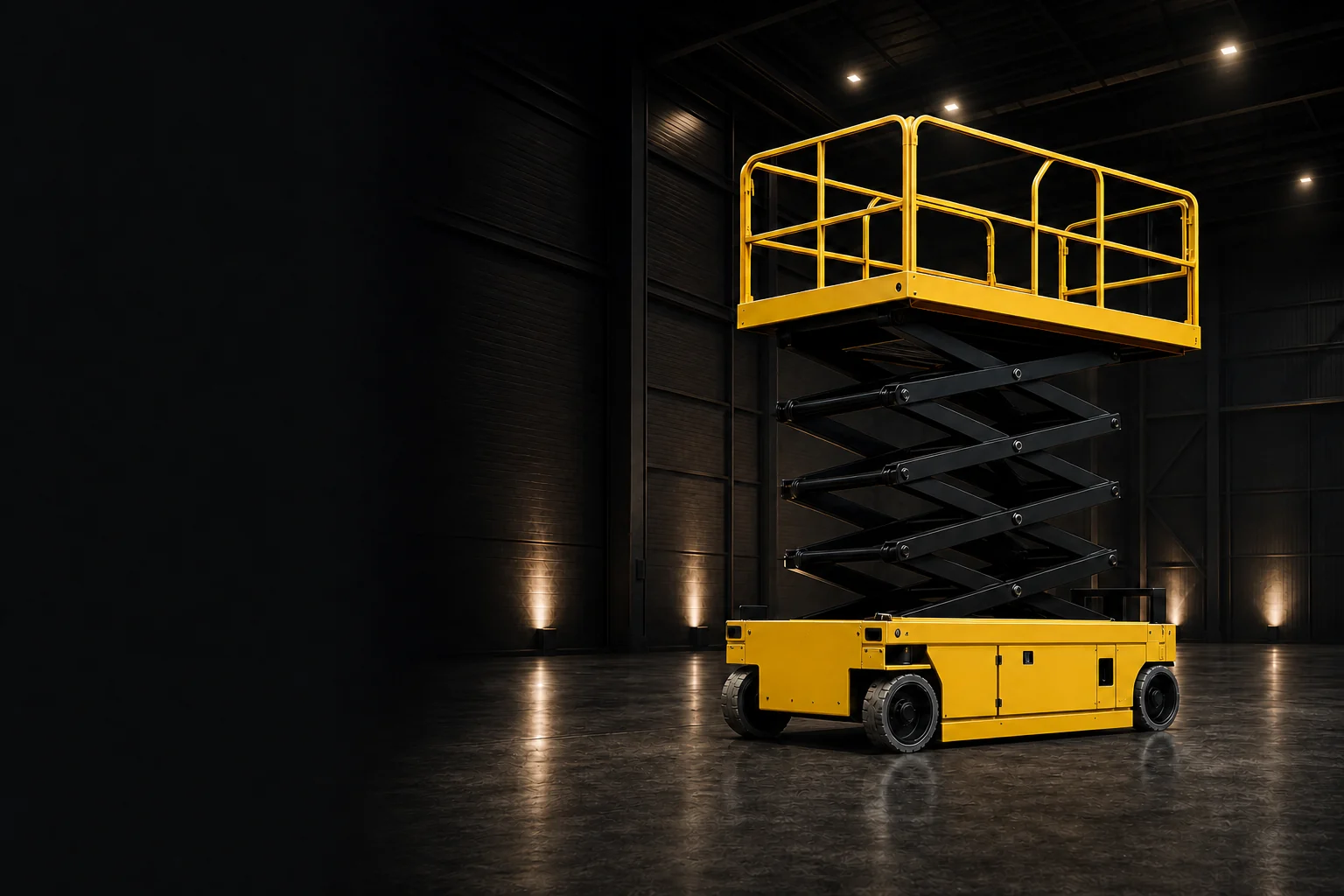 Self-Propelled Scissor Lifts concept visualization in a conceptual industrial setting